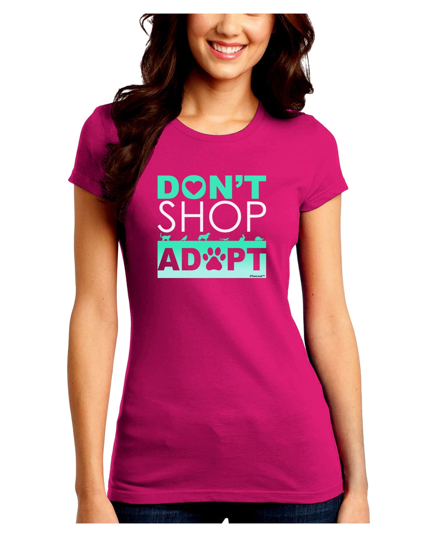 Don't Shop Adopt Juniors Petite Crew Dark T-Shirt-T-Shirts Juniors Tops-TooLoud-Hot-Pink-Juniors Fitted Small-Davson Sales