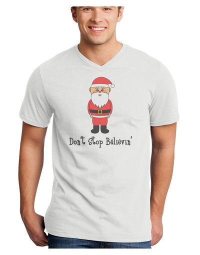 Don't Stop Believin' Santa Christmas Adult V-Neck T-shirt-Mens V-Neck T-Shirt-TooLoud-White-Small-Davson Sales