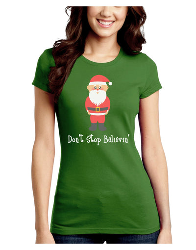 Don't Stop Believin' Santa Christmas Juniors Crew Dark T-Shirt-T-Shirts Juniors Tops-TooLoud-Kiwi-Green-Juniors Fitted Small-Davson Sales