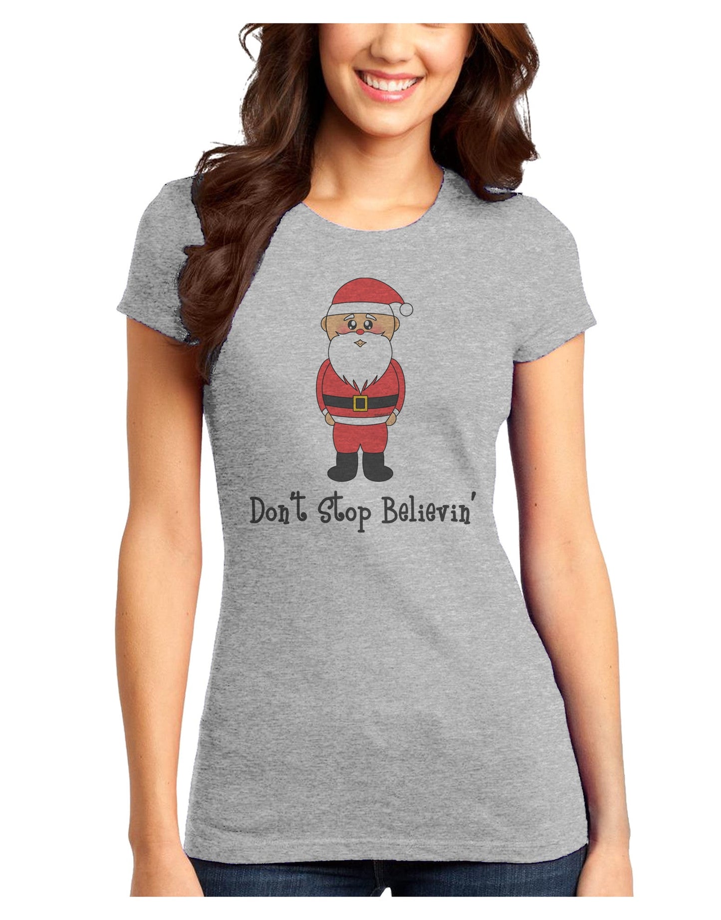 Don't Stop Believin' Santa Christmas Juniors T-Shirt-Womens Juniors T-Shirt-TooLoud-Ash-Gray-Juniors Fitted XS-Davson Sales