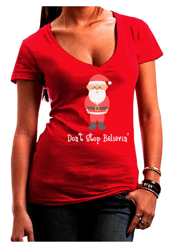 Don't Stop Believin' Santa Christmas Juniors V-Neck Dark T-Shirt-Womens V-Neck T-Shirts-TooLoud-Red-Juniors Fitted Small-Davson Sales