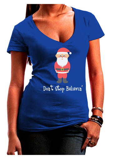 Don't Stop Believin' Santa Christmas Juniors V-Neck Dark T-Shirt-Womens V-Neck T-Shirts-TooLoud-Royal-Blue-Juniors Fitted Small-Davson Sales