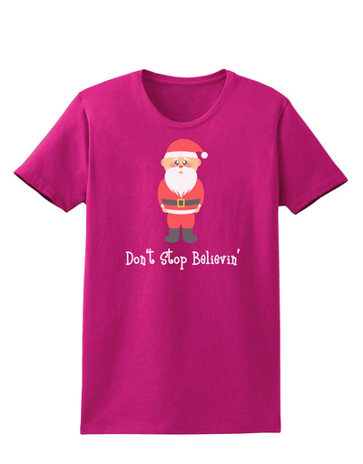Don't Stop Believin' Santa Christmas Womens Dark T-Shirt-TooLoud-Hot-Pink-Small-Davson Sales