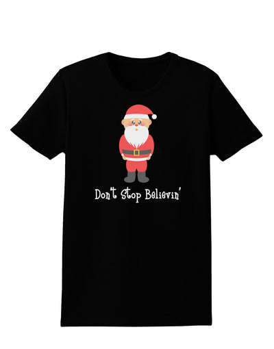 Don't Stop Believin' Santa Christmas Womens Dark T-Shirt-TooLoud-Black-X-Small-Davson Sales