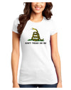 Don't Tread On Me Gadsden Flag Rattlesnake Juniors T-Shirt-Womens Juniors T-Shirt-TooLoud-White-Juniors Fitted XS-Davson Sales