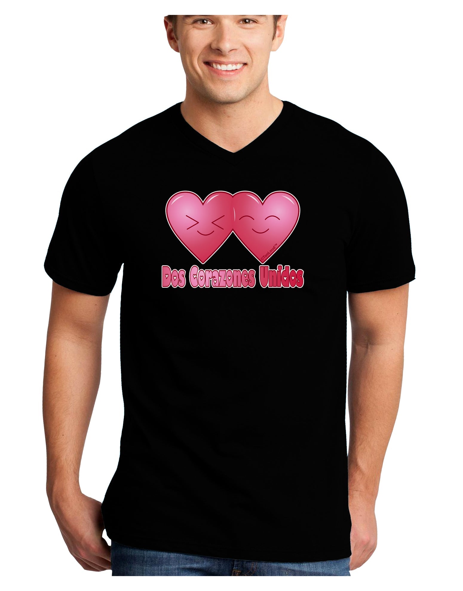 Dos Corazones Unidos Design Adult Dark V-Neck T-Shirt by TooLoud-Mens V-Neck T-Shirt-TooLoud-Black-Small-Davson Sales