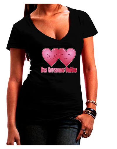 Dos Corazones Unidos Design Juniors V-Neck Dark T-Shirt by TooLoud-Womens V-Neck T-Shirts-TooLoud-Black-Juniors Fitted Small-Davson Sales