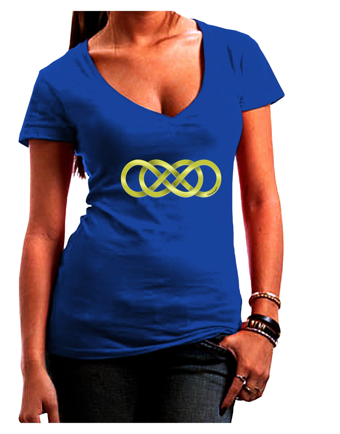 Double Infinity Gold Womens V-Neck Dark T-Shirt-Womens V-Neck T-Shirts-TooLoud-Royal-Blue-Juniors Fitted Small-Davson Sales