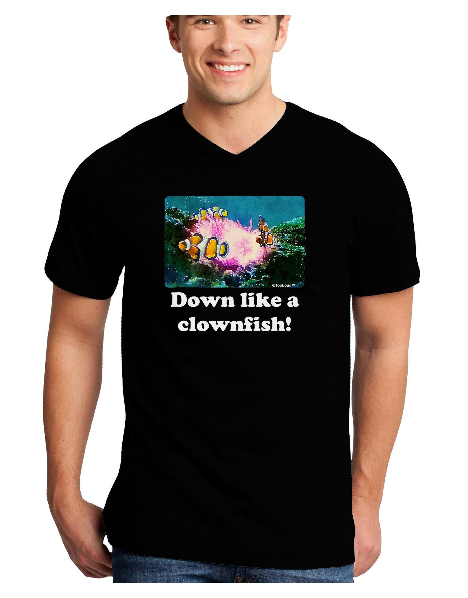 Down Like A Clownfish Adult Dark V-Neck T-Shirt-TooLoud-Black-Small-Davson Sales