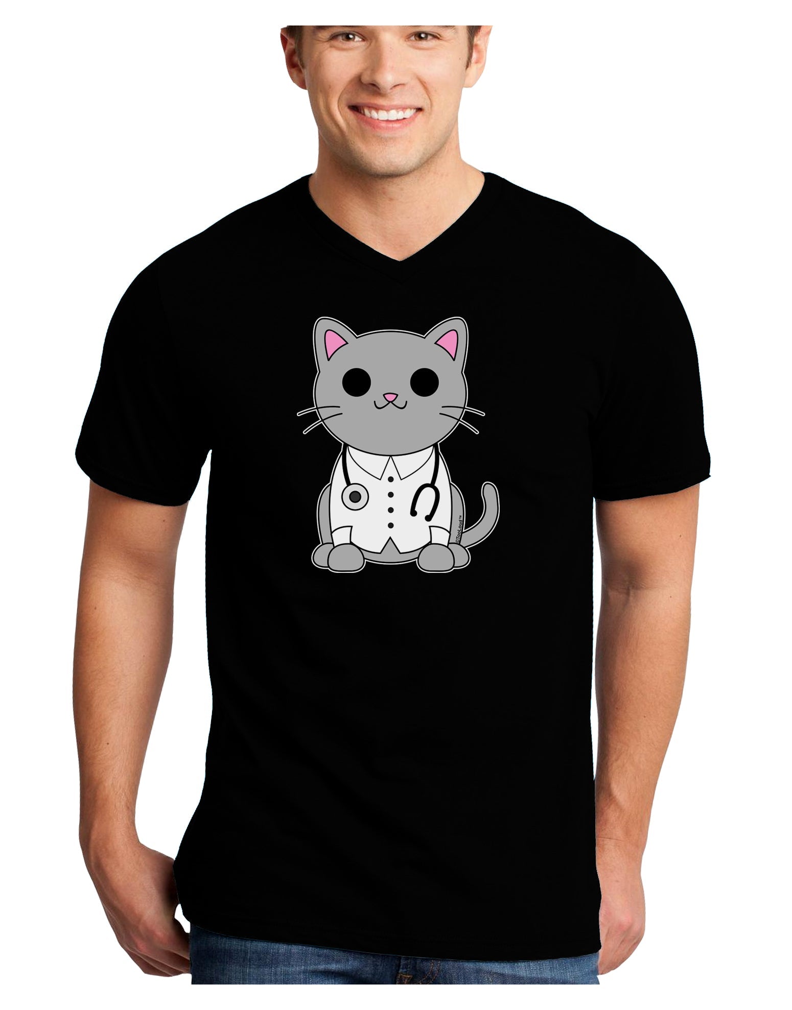 Dr Cat MD - Cute Cat Design Adult Dark V-Neck T-Shirt by TooLoud-Mens V-Neck T-Shirt-TooLoud-Black-Small-Davson Sales