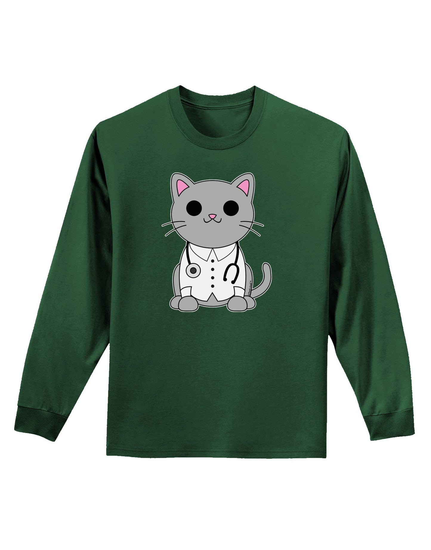 Dr Cat MD - Cute Cat Design Adult Long Sleeve Dark T-Shirt by TooLoud-TooLoud-Dark-Green-Small-Davson Sales