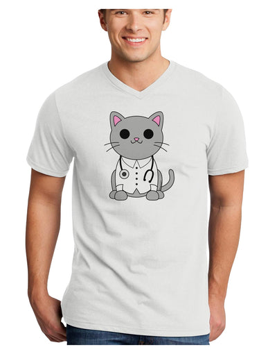 Dr Cat MD - Cute Cat Design Adult V-Neck T-shirt by TooLoud-Mens V-Neck T-Shirt-TooLoud-White-Small-Davson Sales