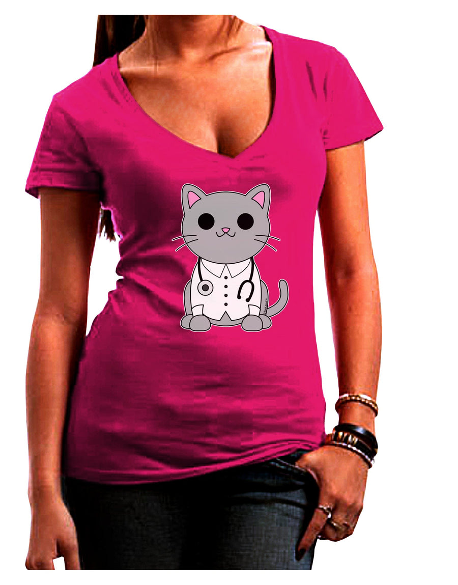 Dr Cat MD - Cute Cat Design Juniors V-Neck Dark T-Shirt by TooLoud-Womens V-Neck T-Shirts-TooLoud-Black-Juniors Fitted Small-Davson Sales