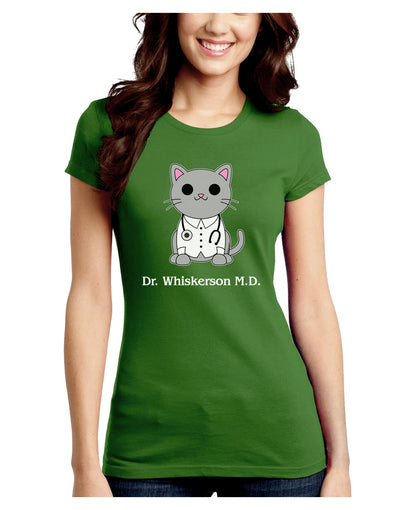 Dr Whiskerson MD - Cute Cat Design Juniors Crew Dark T-Shirt by TooLoud-T-Shirts Juniors Tops-TooLoud-Kiwi-Green-Juniors Fitted X-Small-Davson Sales