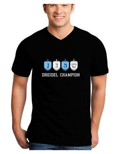 Dreidel Champion Hanukkah Adult Dark V-Neck T-Shirt-TooLoud-Black-Small-Davson Sales