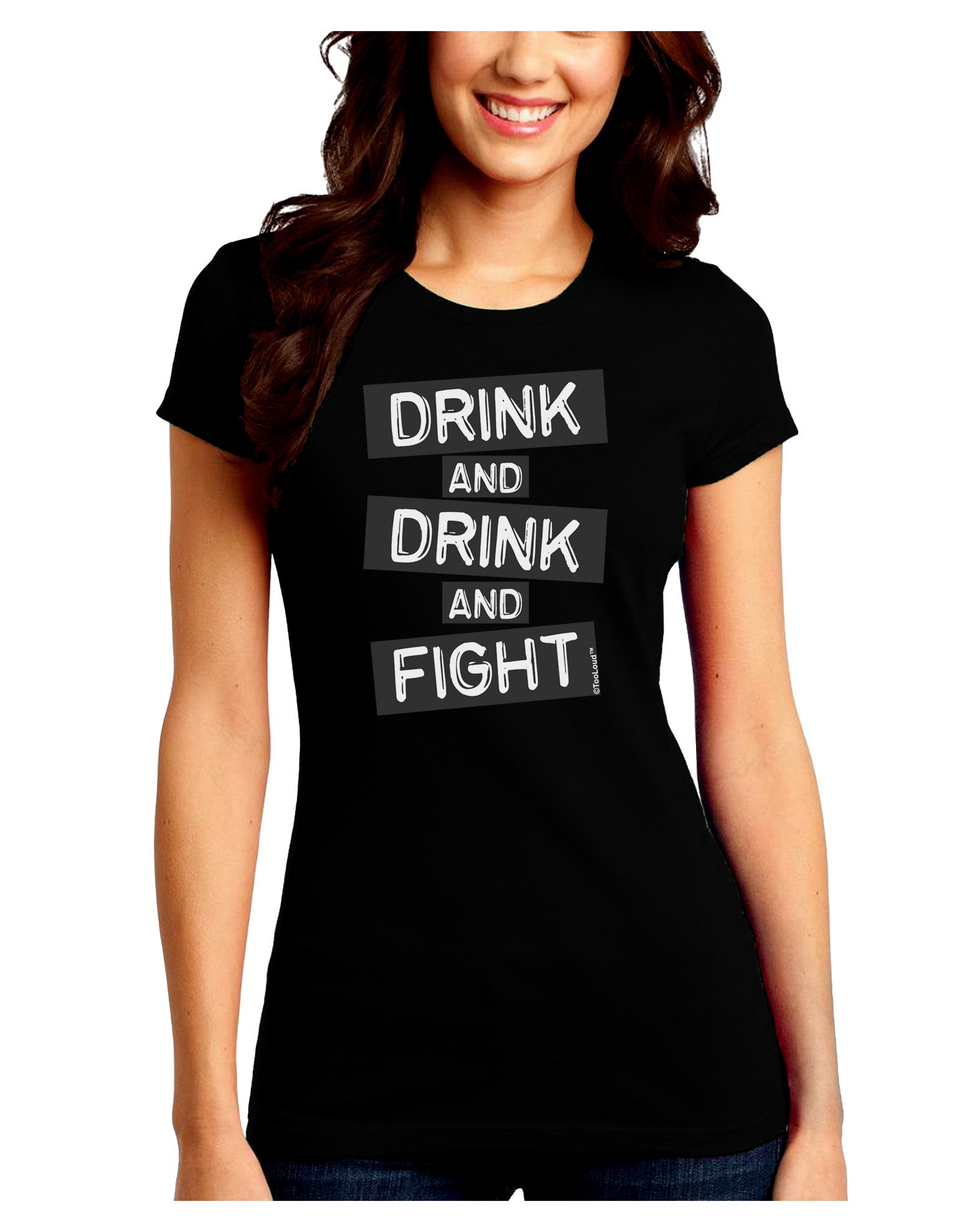 Drink and Drink and Fight Juniors Petite Crew Dark T-Shirt-T-Shirts Juniors Tops-TooLoud-Black-Juniors Fitted Small-Davson Sales