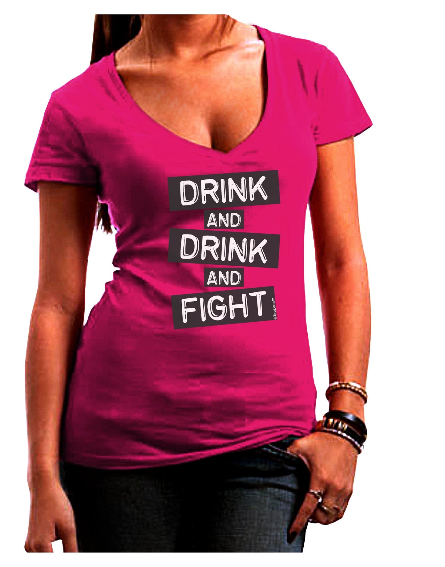 Drink and Drink and Fight Womens V-Neck Dark T-Shirt-Womens V-Neck T-Shirts-TooLoud-Hot-Pink-Juniors Fitted Small-Davson Sales