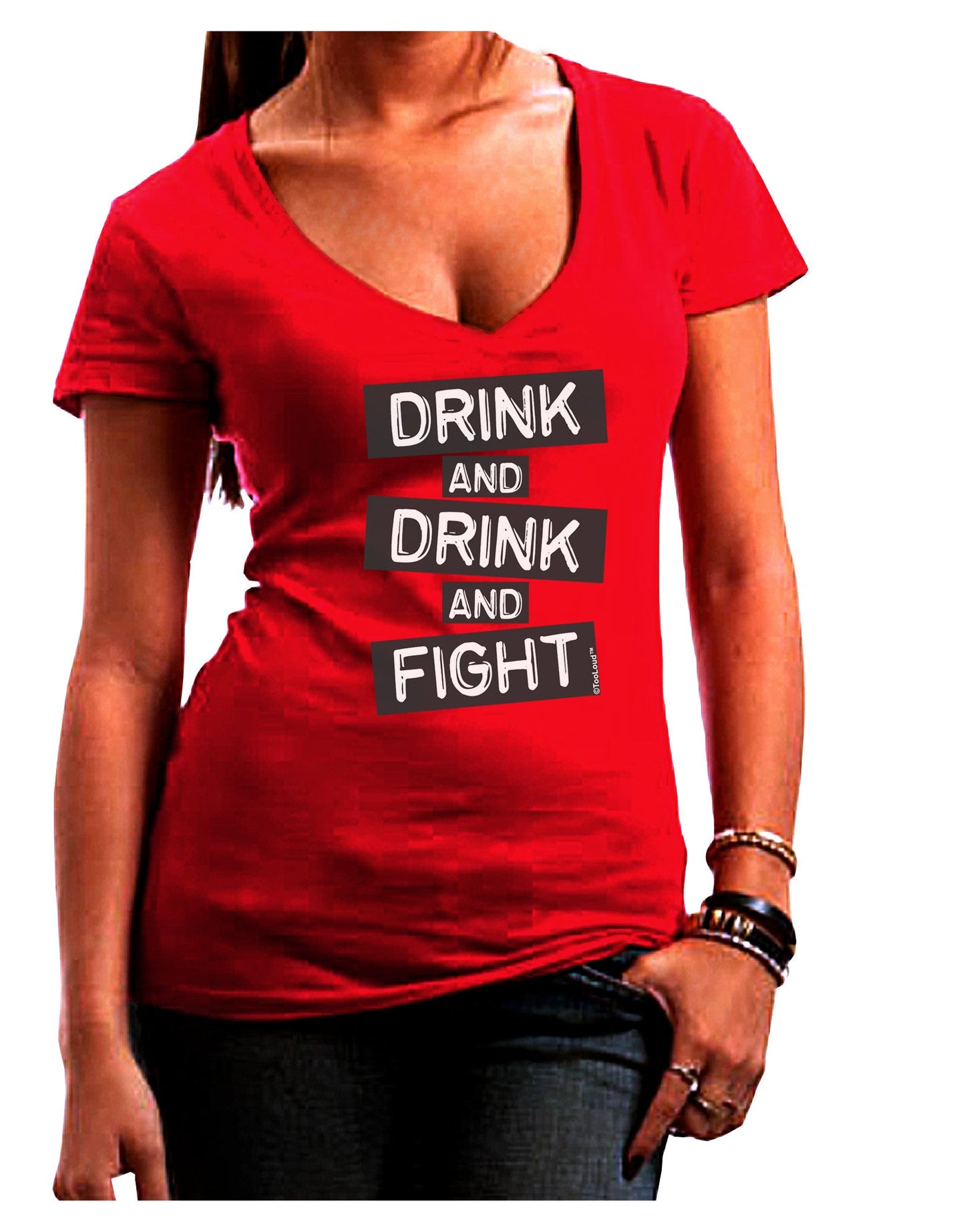 Drink and Drink and Fight Womens V-Neck Dark T-Shirt-Womens V-Neck T-Shirts-TooLoud-Red-Juniors Fitted Small-Davson Sales