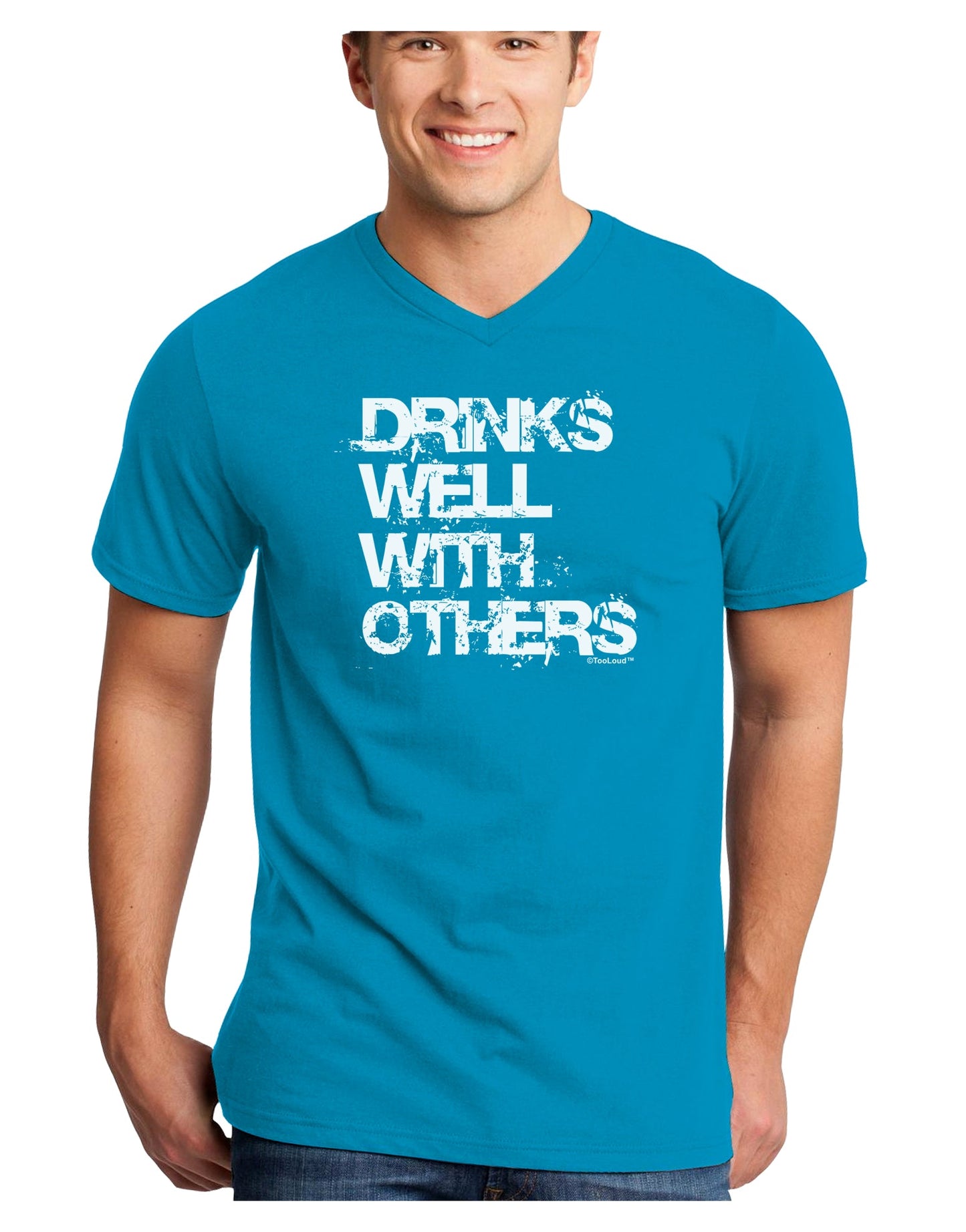 Drinks Well With Others Adult Dark V-Neck T-Shirt by TooLoud-Mens V-Neck T-Shirt-TooLoud-Turquoise-Small-Davson Sales