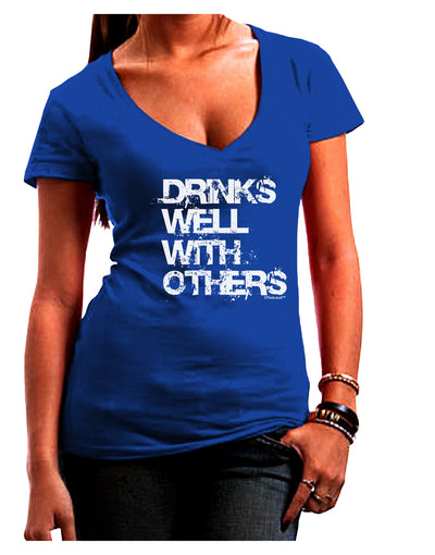 Drinks Well With Others Juniors V-Neck Dark T-Shirt by TooLoud-Womens V-Neck T-Shirts-TooLoud-Royal-Blue-Juniors Fitted Small-Davson Sales