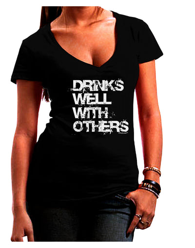 Drinks Well With Others Juniors V-Neck Dark T-Shirt by TooLoud-Womens V-Neck T-Shirts-TooLoud-Black-Juniors Fitted Small-Davson Sales