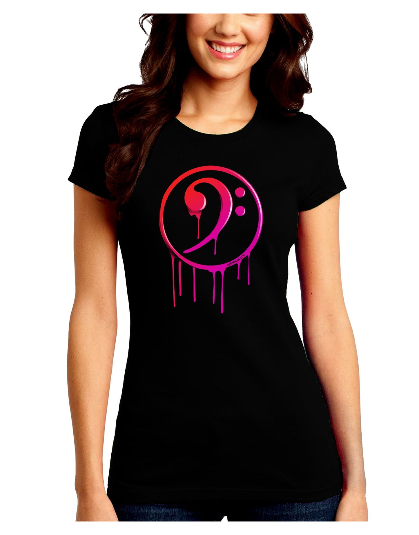 Dripping Bass Symbol Juniors Petite Crew Dark T-Shirt-T-Shirts Juniors Tops-TooLoud-Black-Juniors Fitted Small-Davson Sales