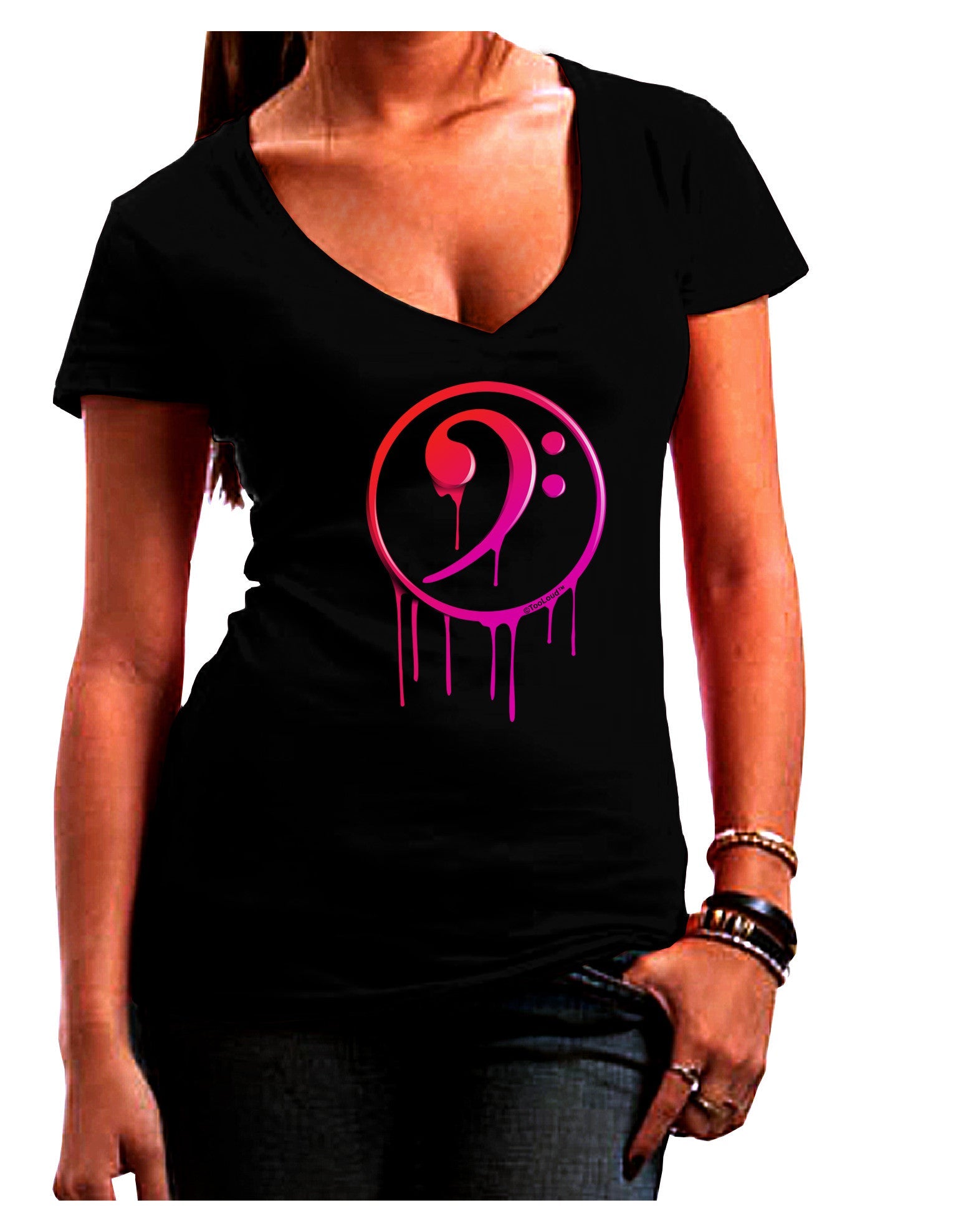 Dripping Bass Symbol Womens V-Neck Dark T-Shirt-Womens V-Neck T-Shirts-TooLoud-Black-Juniors Fitted Small-Davson Sales