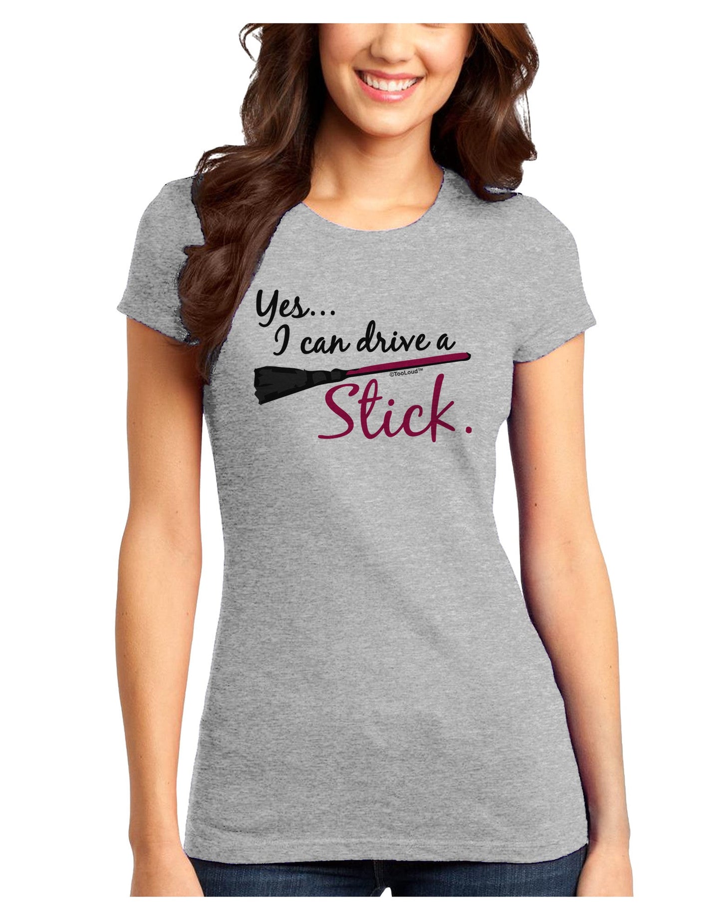 Drive Stick Pink Juniors T-Shirt-Womens Juniors T-Shirt-TooLoud-Ash-Gray-Juniors Fitted X-Small-Davson Sales