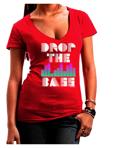 Drop the Bass Juniors V-Neck Dark T-Shirt-Womens V-Neck T-Shirts-TooLoud-Red-Juniors Fitted Small-Davson Sales