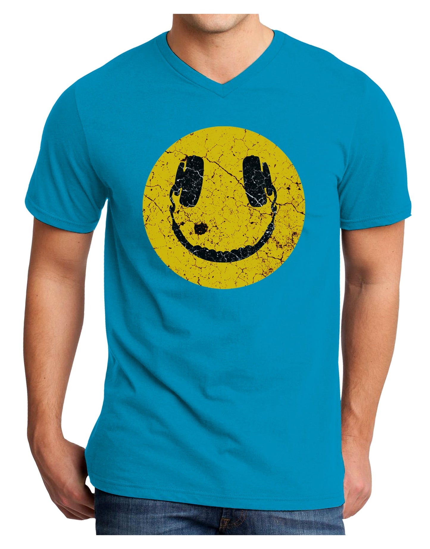 EDM Smiley Face Adult Dark V-Neck T-Shirt by TooLoud-TooLoud-Turquoise-Small-Davson Sales