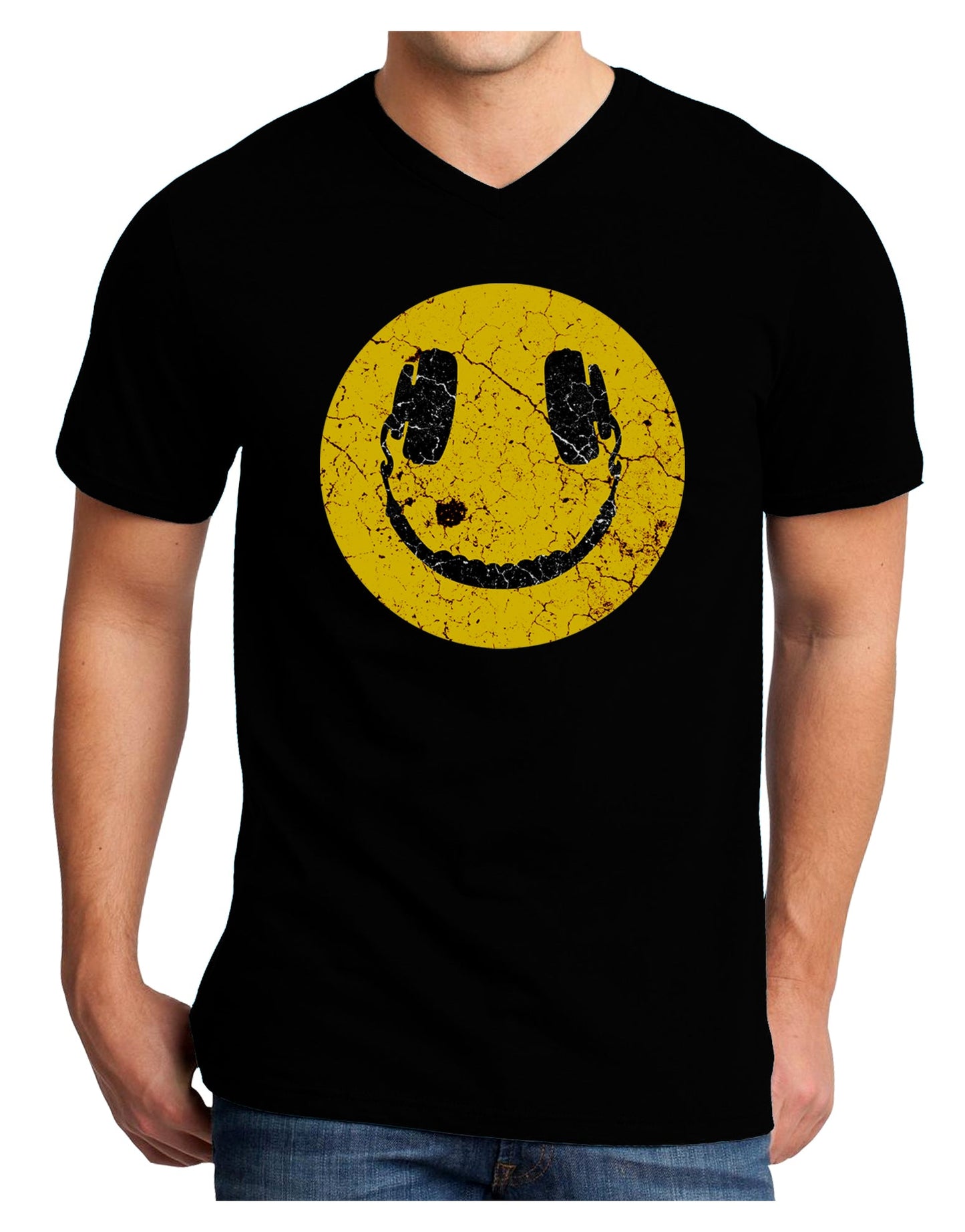 EDM Smiley Face Adult Dark V-Neck T-Shirt by TooLoud-TooLoud-Black-Small-Davson Sales