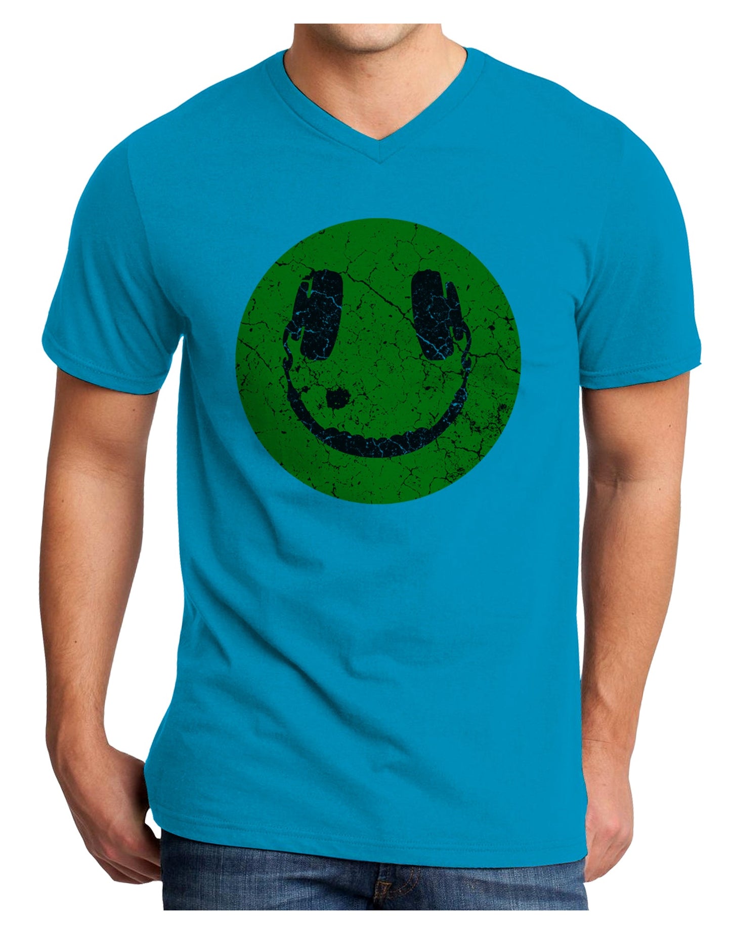 EDM Smiley Face Adult V-Neck T-shirt by TooLoud-Mens V-Neck T-Shirt-TooLoud-Turquoise-Small-Davson Sales