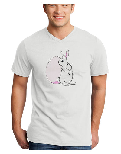 Easter Bunny and Egg Design Adult V-Neck T-shirt by TooLoud-Mens V-Neck T-Shirt-TooLoud-White-Small-Davson Sales