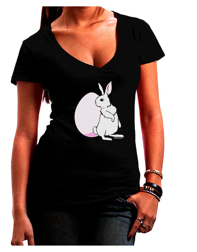 Easter Bunny and Egg Design Juniors V-Neck Dark T-Shirt by TooLoud-Womens V-Neck T-Shirts-TooLoud-Black-Juniors Fitted Small-Davson Sales