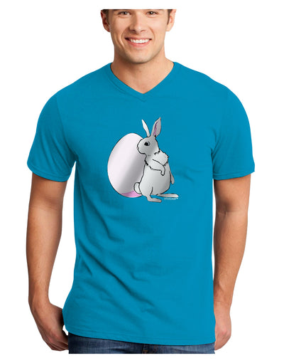 Easter Bunny and Egg Metallic - Silver Adult Dark V-Neck T-Shirt by TooLoud-Mens V-Neck T-Shirt-TooLoud-Turquoise-Small-Davson Sales