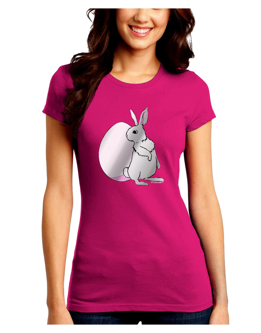 Easter Bunny and Egg Metallic - Silver Juniors Crew Dark T-Shirt by TooLoud-T-Shirts Juniors Tops-TooLoud-Black-Juniors Fitted Small-Davson Sales