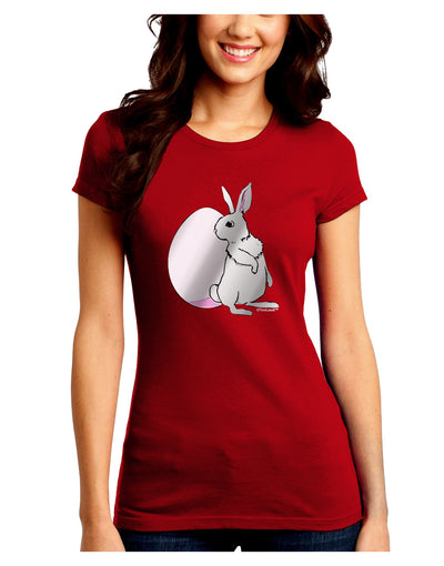 Easter Bunny and Egg Metallic - Silver Juniors Crew Dark T-Shirt by TooLoud-T-Shirts Juniors Tops-TooLoud-Red-Juniors Fitted Small-Davson Sales