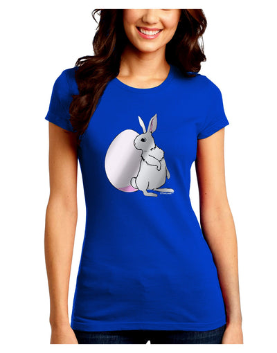 Easter Bunny and Egg Metallic - Silver Juniors Crew Dark T-Shirt by TooLoud-T-Shirts Juniors Tops-TooLoud-Royal-Blue-Juniors Fitted Small-Davson Sales