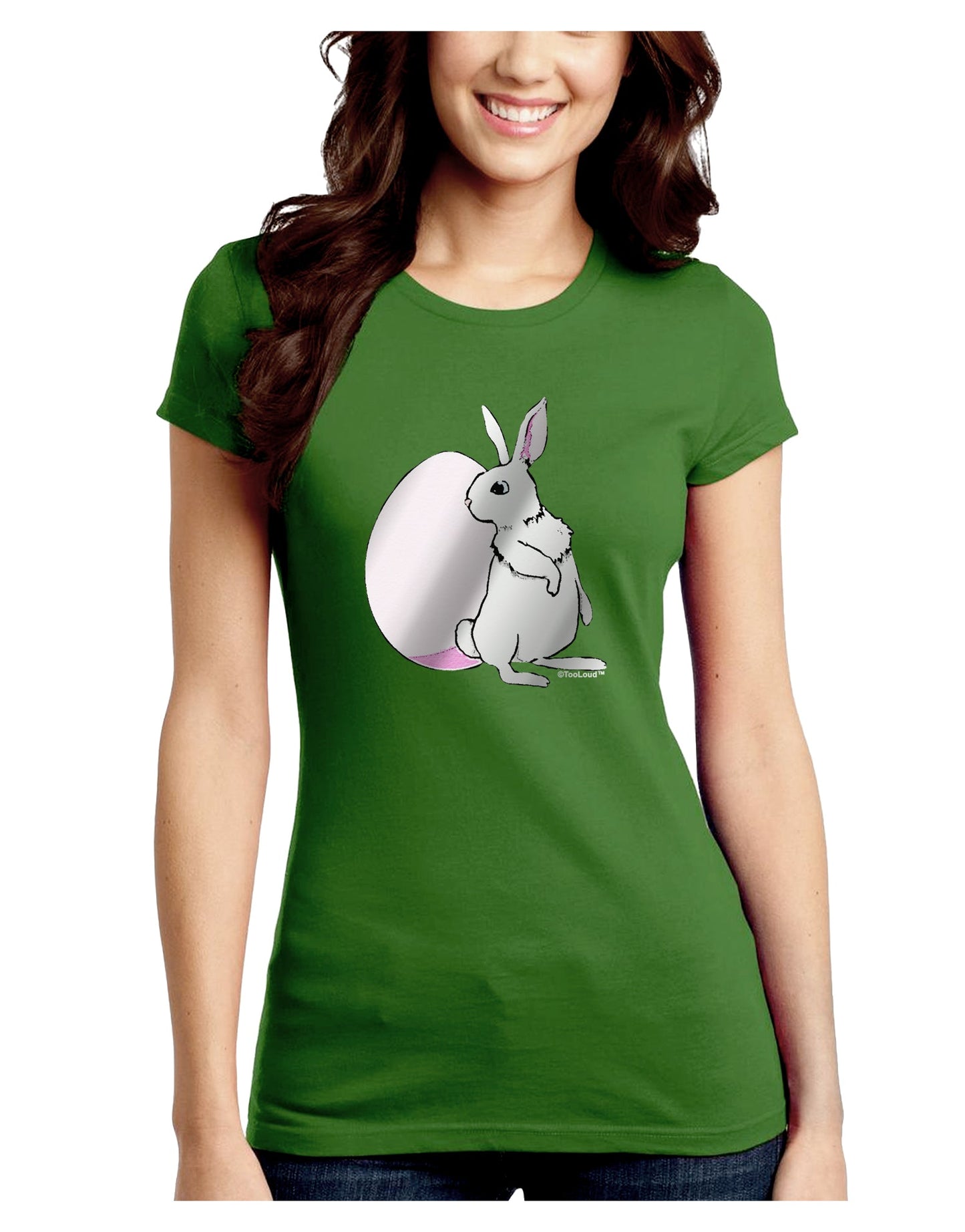 Easter Bunny and Egg Metallic - Silver Juniors Crew Dark T-Shirt by TooLoud-T-Shirts Juniors Tops-TooLoud-Kiwi-Green-Juniors Fitted X-Small-Davson Sales