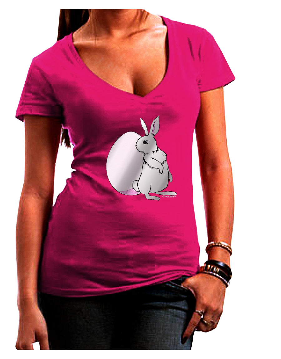 Easter Bunny and Egg Metallic - Silver Juniors V-Neck Dark T-Shirt by TooLoud-Womens V-Neck T-Shirts-TooLoud-Black-Juniors Fitted Small-Davson Sales