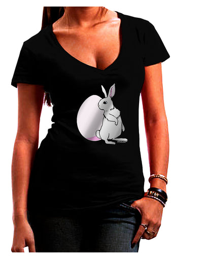 Easter Bunny and Egg Metallic - Silver Juniors V-Neck Dark T-Shirt by TooLoud-Womens V-Neck T-Shirts-TooLoud-Black-Juniors Fitted Small-Davson Sales