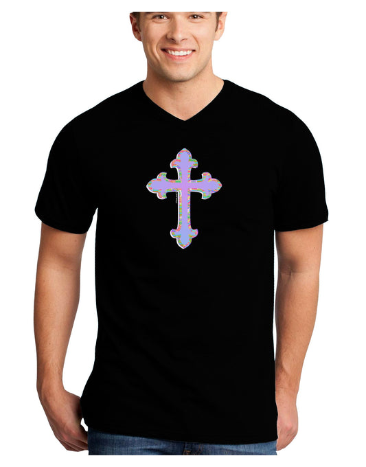 Easter Color Cross Adult Dark V-Neck T-Shirt-TooLoud-Black-Small-Davson Sales