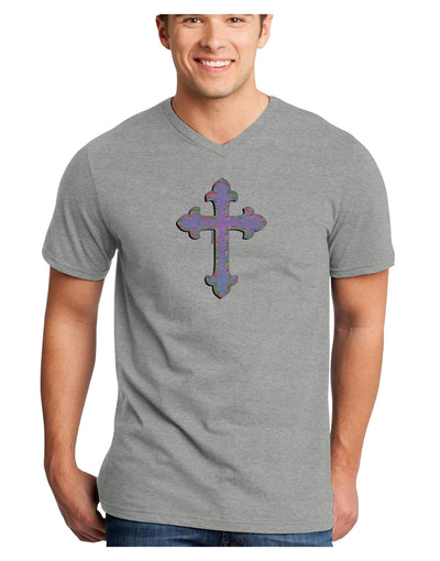 Easter Color Cross Adult V-Neck T-shirt-Mens V-Neck T-Shirt-TooLoud-HeatherGray-Small-Davson Sales