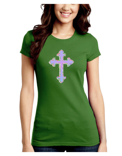 Easter Color Cross Juniors Petite Crew Dark T-Shirt-T-Shirts Juniors Tops-TooLoud-Kiwi-Green-Juniors Fitted Small-Davson Sales