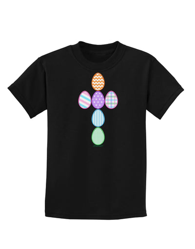 Easter Egg Cross Faux Applique Childrens Dark T-Shirt-Childrens T-Shirt-TooLoud-Black-X-Small-Davson Sales