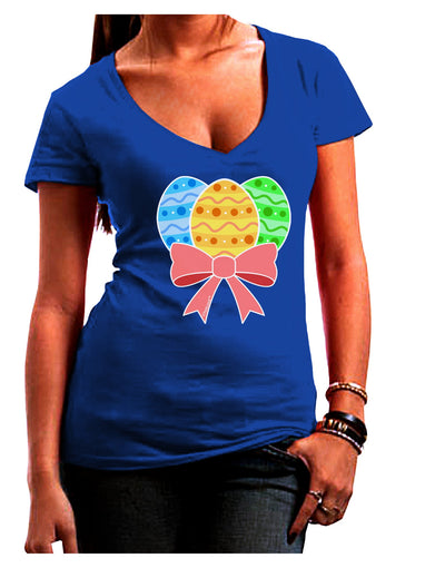 Easter Eggs With Bow Juniors V-Neck Dark T-Shirt by TooLoud-Womens V-Neck T-Shirts-TooLoud-Royal-Blue-Juniors Fitted Small-Davson Sales