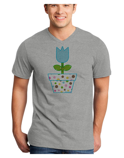 Easter Tulip Design - Blue Adult V-Neck T-shirt by TooLoud-Mens V-Neck T-Shirt-TooLoud-HeatherGray-Small-Davson Sales