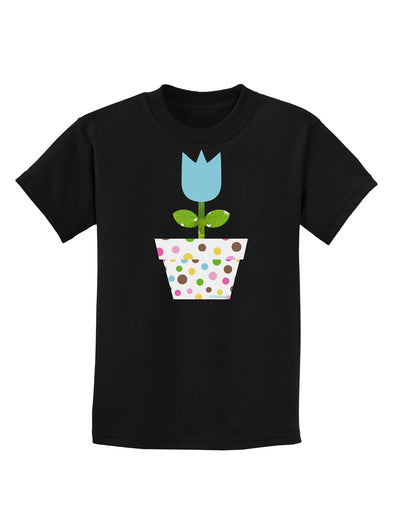 Easter Tulip Design - Blue Childrens Dark T-Shirt by TooLoud-Childrens T-Shirt-TooLoud-Black-X-Small-Davson Sales