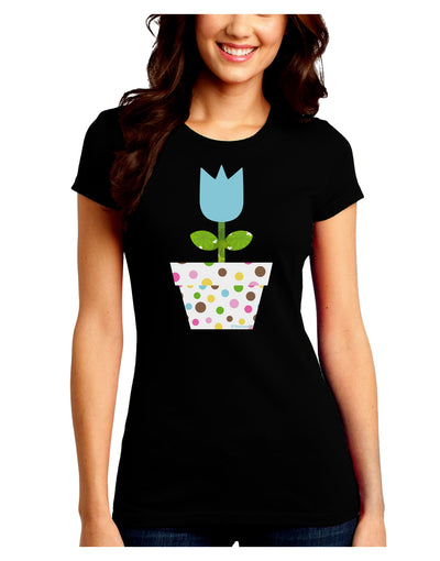 Easter Tulip Design - Blue Juniors Crew Dark T-Shirt by TooLoud-T-Shirts Juniors Tops-TooLoud-Black-Juniors Fitted Small-Davson Sales