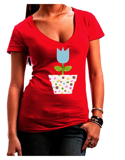 Easter Tulip Design - Blue Juniors V-Neck Dark T-Shirt by TooLoud-Womens V-Neck T-Shirts-TooLoud-Red-Juniors Fitted Small-Davson Sales